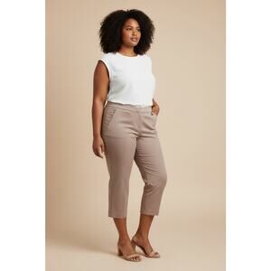 EVRI Plus Slant Zip Pocket Mid Rise Career Capri Pants Trousers Khaki Tan 16W